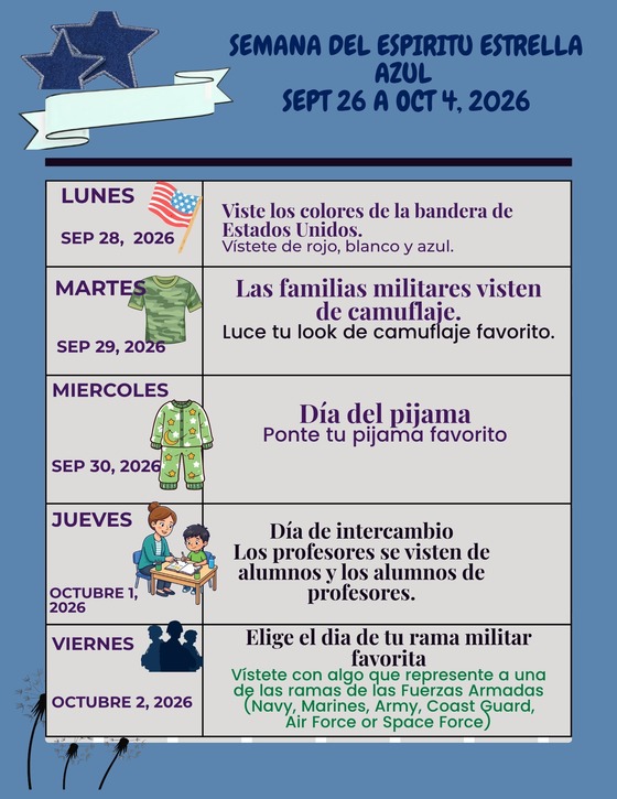 Blue Star Welcome Week Flyer in Spanish