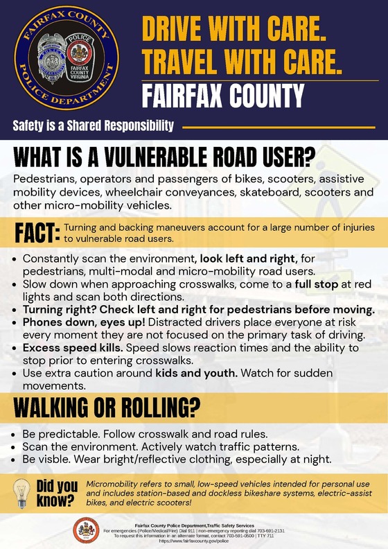Drive with care Fairfax County flyer facts on how to drive safe