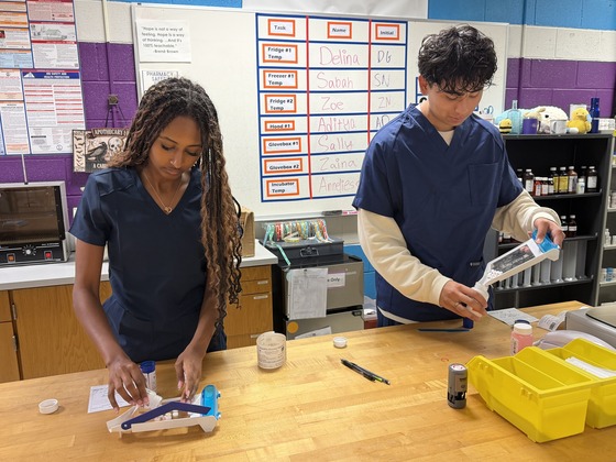 Pharmacy Technician students filling prescriptions