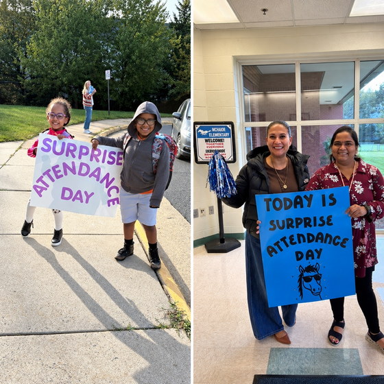 children and teachers hold surpirse attendance