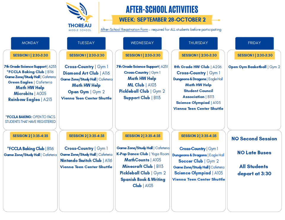 After-School Program Updates | September 28-October 2