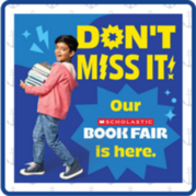dont miss it! Our book fair is here. Image of student standing holding a stack of books and smiling