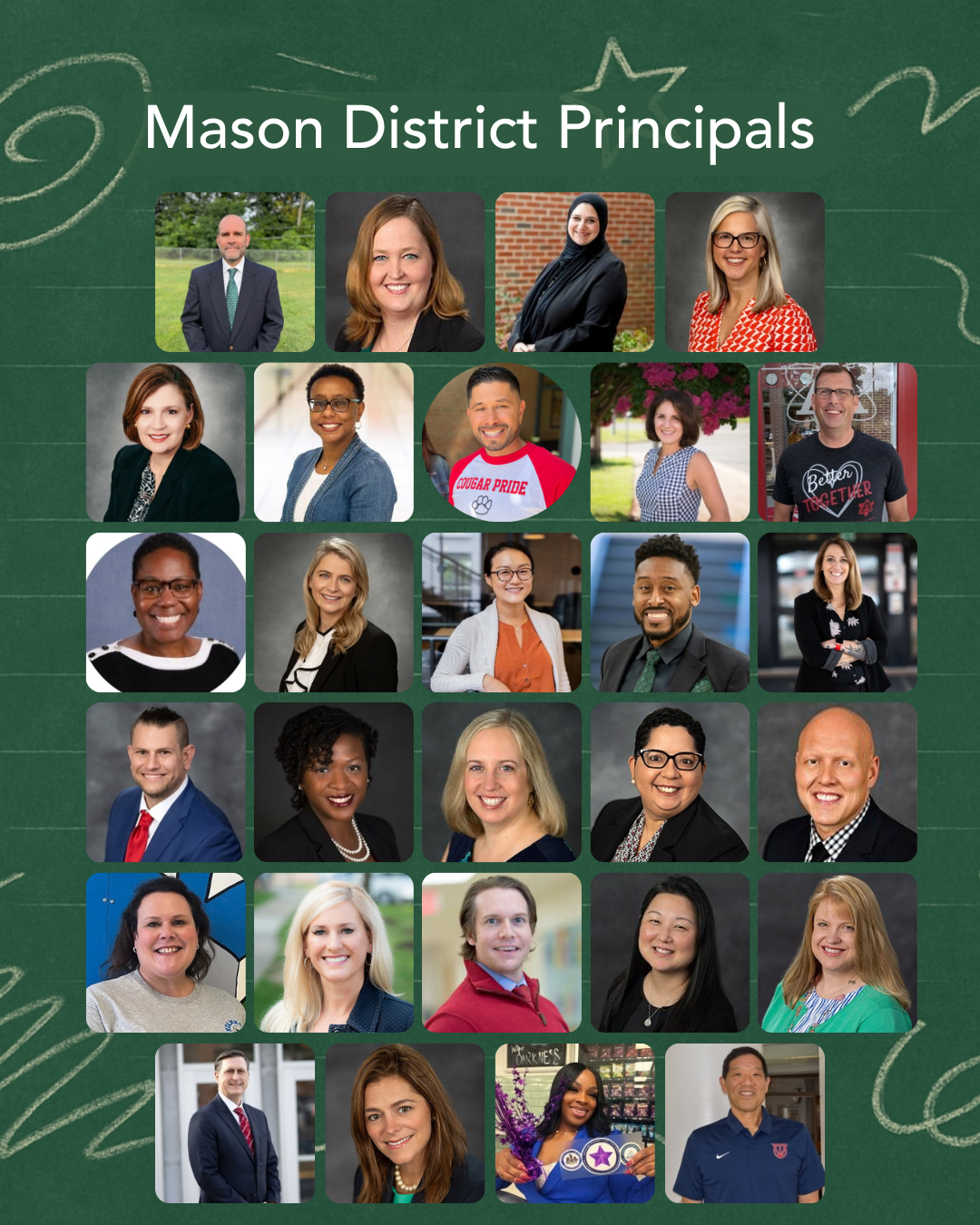 Individual professional photos of each Mason District principal