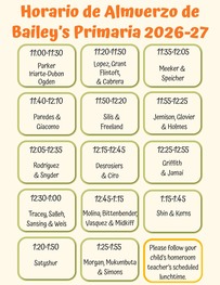 Primary Lunch Schedule 