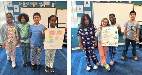 Students holding a poster showing information about one of Virginia's regions