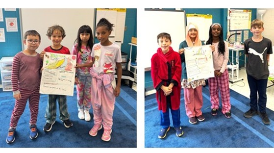 Students holding a poster showing information about one of Virginia's regions