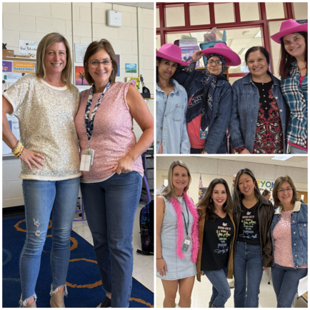 Collage of staff members dressed for the Dolly Parton 9-2-5 spirit day!