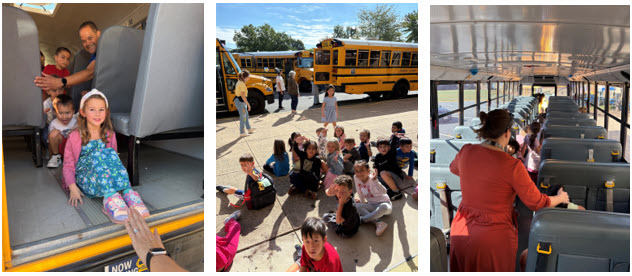 Kindergarten students get a bus safety lesson.