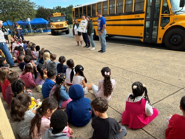 Kindergarten students get a bus safety lesson.
