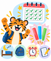 cheerful tiger with backpack attendance rewards 