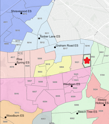 Current Elementary Boundaries with Section of 5002 Marked with a Star