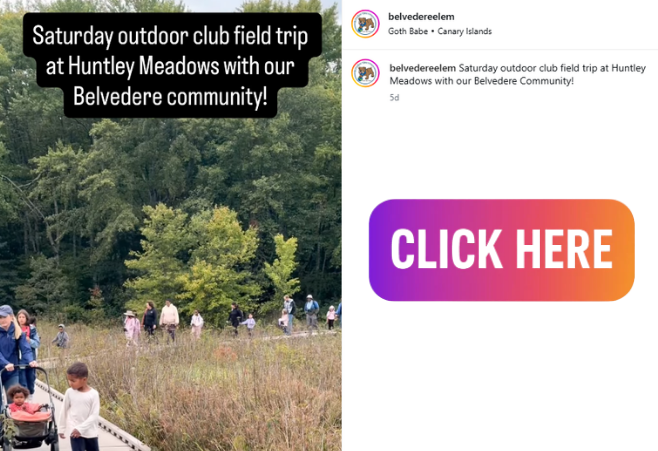Belvedere Instagram Reel about Outdoor Club to Huntley Meadows