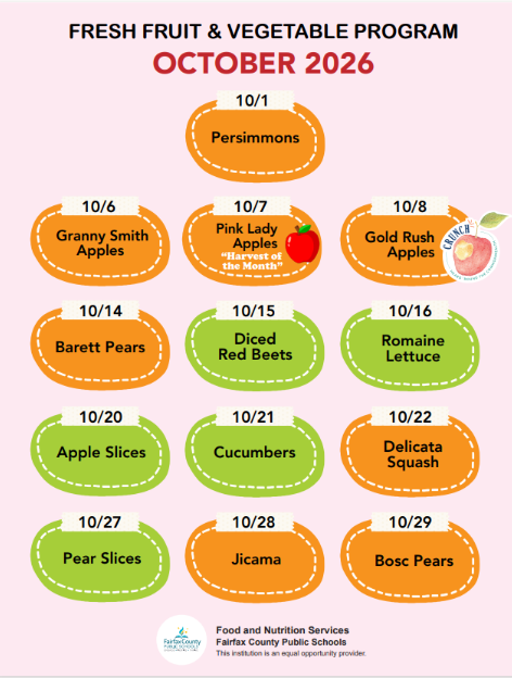 October Menu for Snack Program 