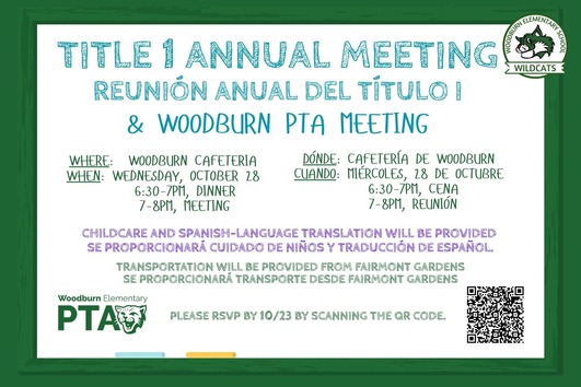 Title 1 Annual Meeting & PTA Meeting Flyer for 10/28/2026