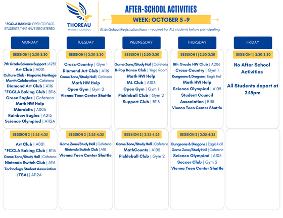 After-School Program Schedule October 5–8
