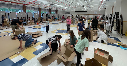 Cardboard Challege at SEES: Teams created amazing structures out of cardboard and duct tape. 