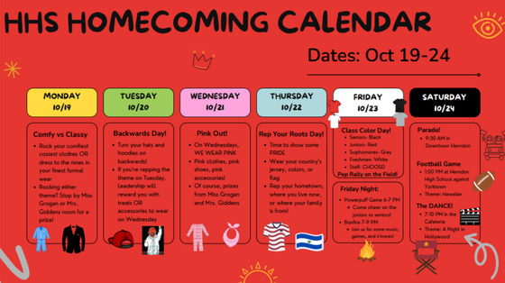 HHS Homecoming Calendar 2026
