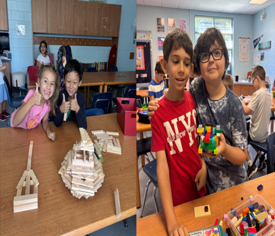 Kids exploring STEM activities with different type of blocks 
