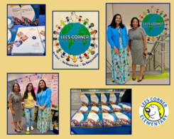 A warm welcome collage featuring Lees Corner Elementary staff members, helpful family resources, and the school's "Be Kind" globe logo.