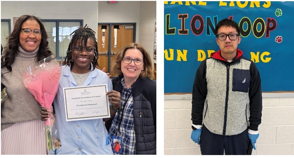Custodian Ms. Rose with Mrs. Opie and Mrs. Lopez and custodian Mr. Trinh