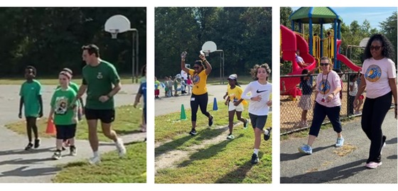 Students, staff, and parents running in the Fun Run