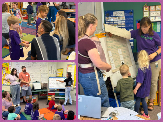 Students and families participating in Kindergarten Family Morning Meeting
