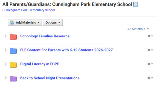 List of Parent Resources on Schoology