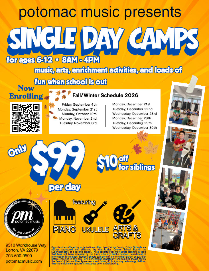 potomac music single day camp flyer