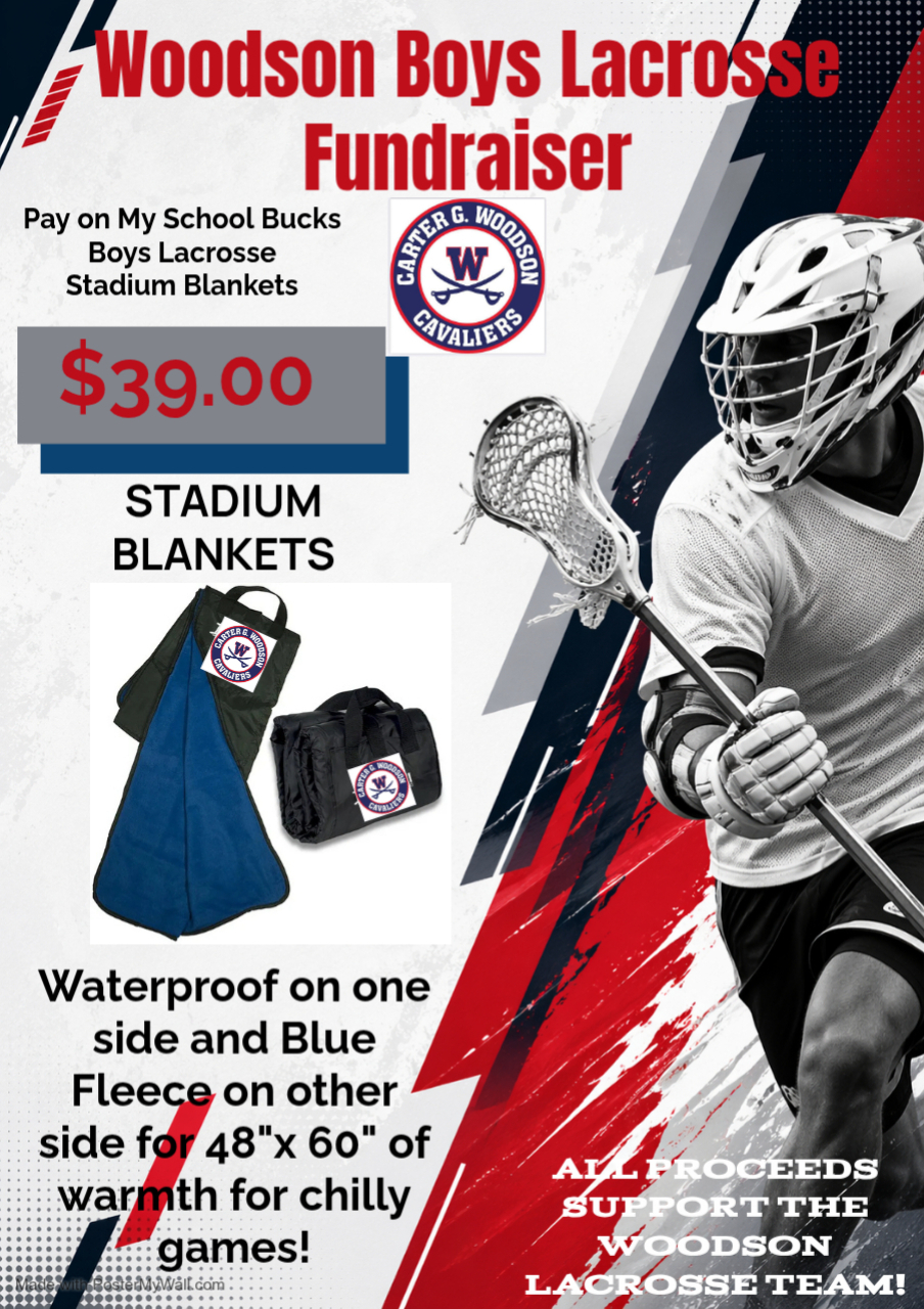 Woodson Boys Lacrosse Fundraiser flyer with hockey player and blankets