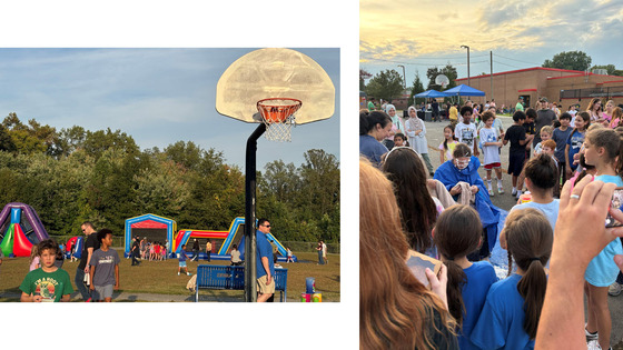 fall festival bouncy house and teacher getting pied