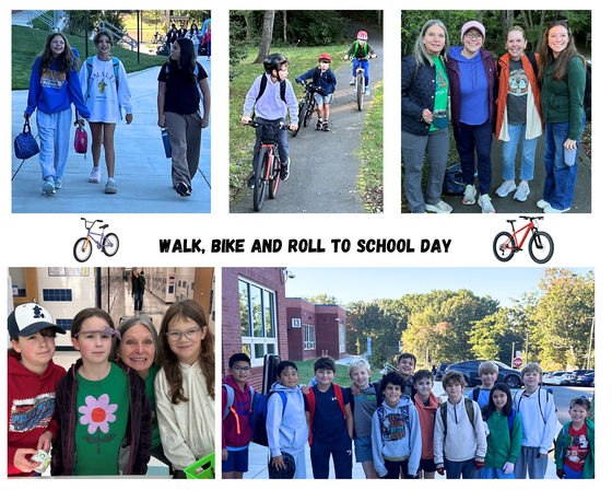 photos of students walking, biking and rolling to school