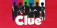 CLUE logo with silhouettes of six characters against colorful panels.