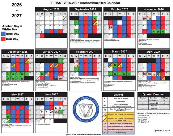 Updated TJHSST calendar with March 9 change