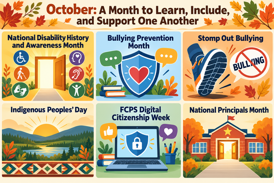 October observances: inclusion, bullying prevention, Indigenous Peoples’ Day, digital citizenship, and school leadership.