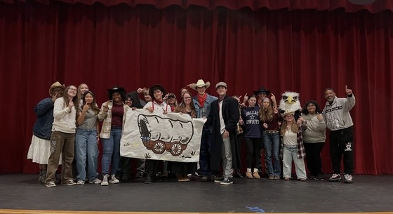 Students on a stage