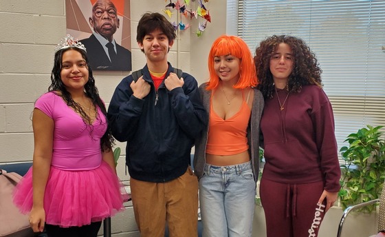 Photo of Students dressed in customs for spirit week 