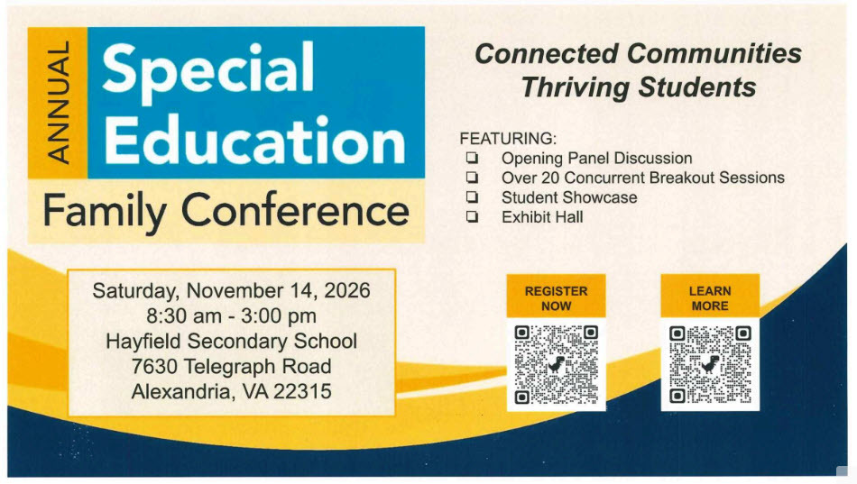 special education family conference saturday november 14 2026 8:30am-3pm hayfield secondary school with qr codes