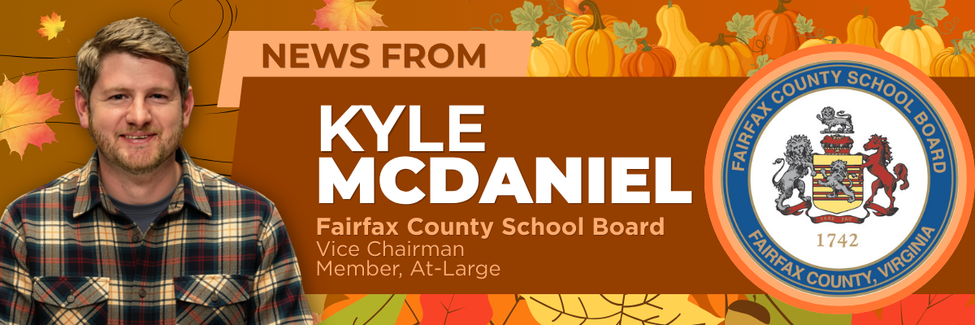 Banner with Kyle McDaniel that says "News from Kyle McDaniel, Fairfax County School Board"