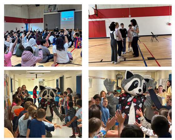 student enjoying author visit and Rocky parade