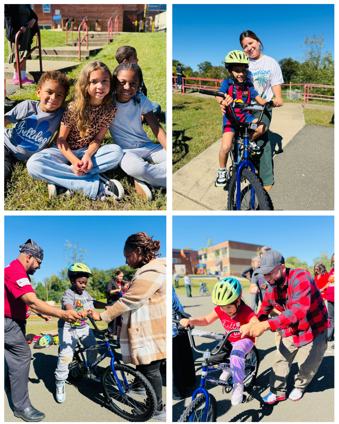2nd graders receiving bicycles 