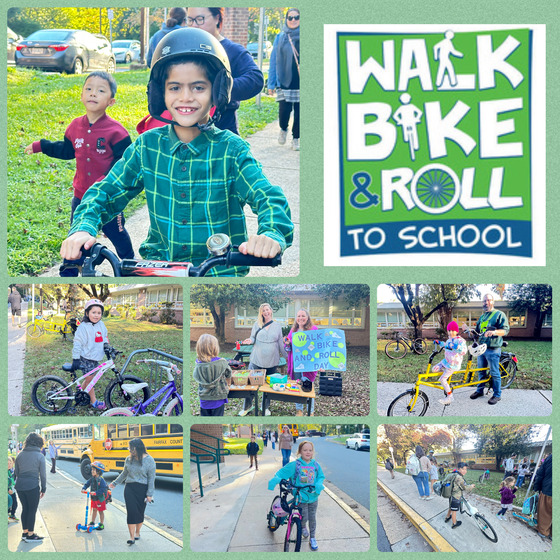 Students walking and biking to school. 