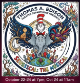 Announcement for Seussical: The Musical showing various images from Dr. Seuss books