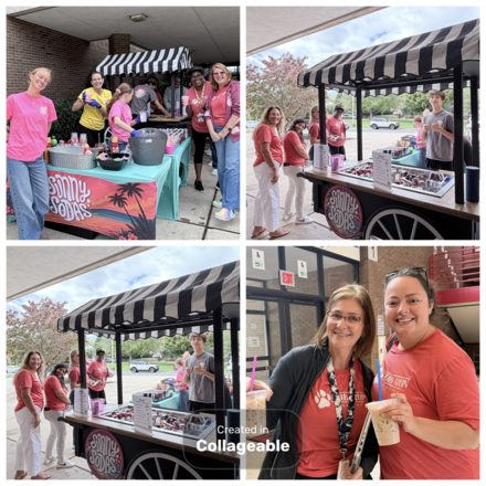 Collage of teachers and staff enjoying "fancy" sodas provided by the PTA.