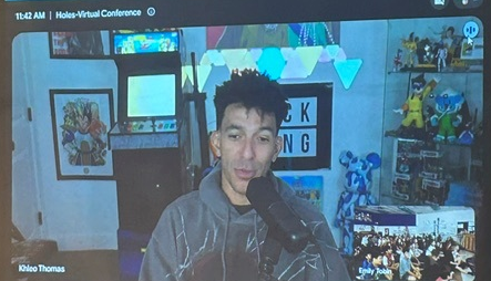 actor Khelo Thomas talking to students virtually