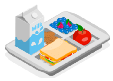 image shows a food tray with milk, sandwich, red apple and blueberries.png