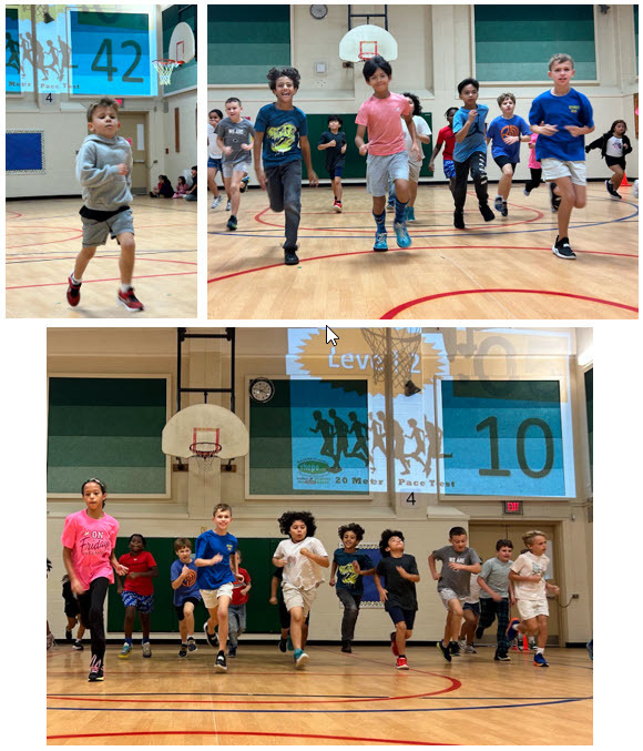 Students running the pacer test in PE class!