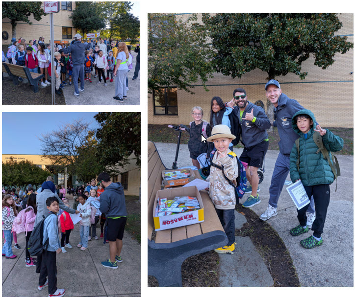 Students participating in Walk and Roll to School Day!