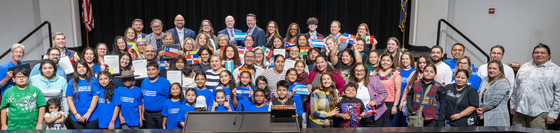 School Board members and community members at the dais celebrating the Hispanic Heritage month Proclamation 