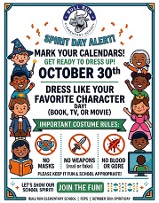 images of children dressed in different costumes, confetti, green banner