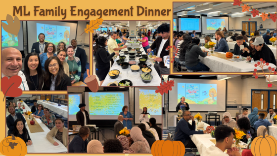 Collage of people meeting for dinner